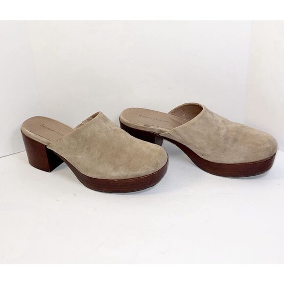 Chocolat Blu Chunky Heels Slip On Platform Mule Suede Leather Beige Wood Y2K 8.5 - Picture 3 of 16
